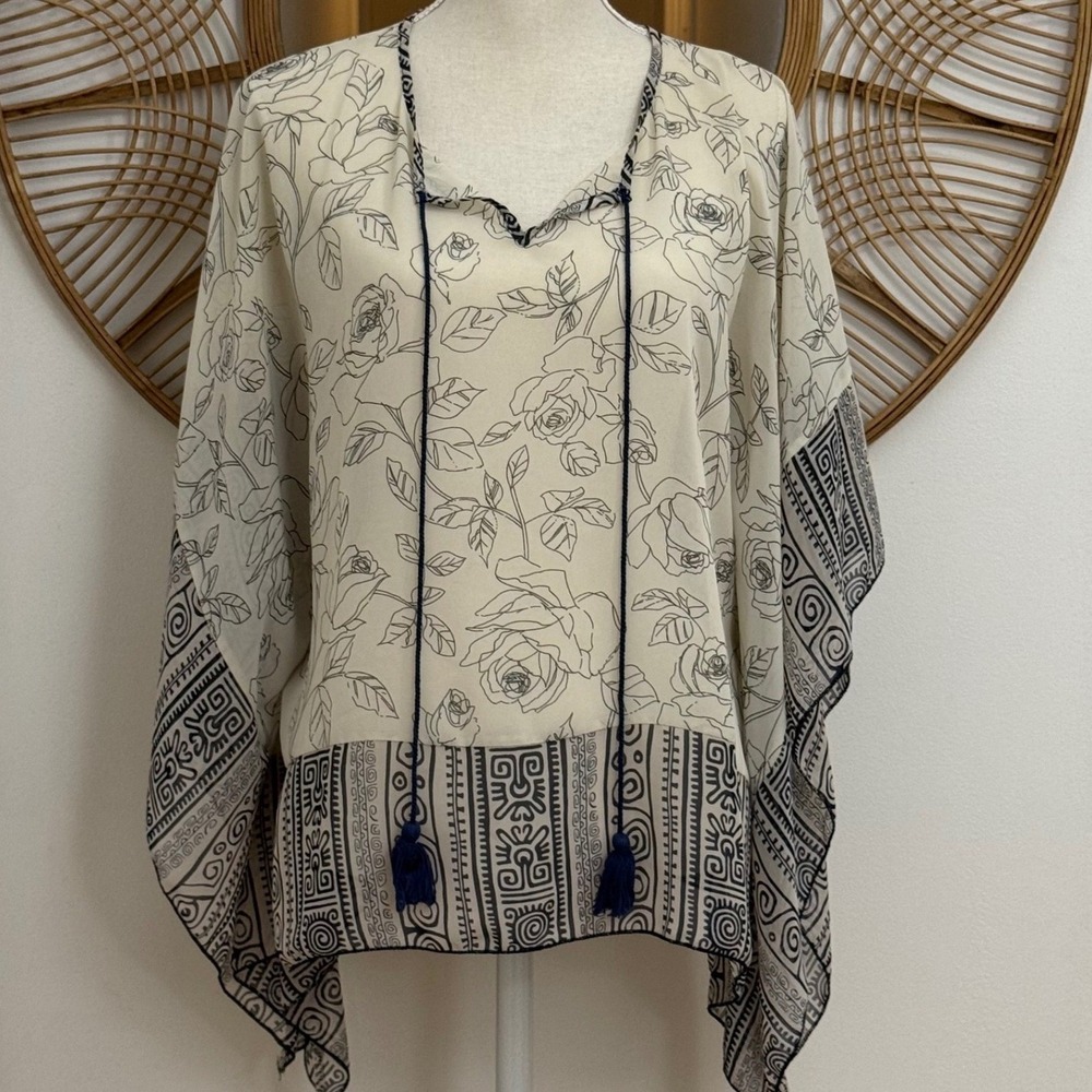 ODDY Kaftan Poncho Blouse One Size Festival Sheer Resort‎ Boho Tribal Fairy
